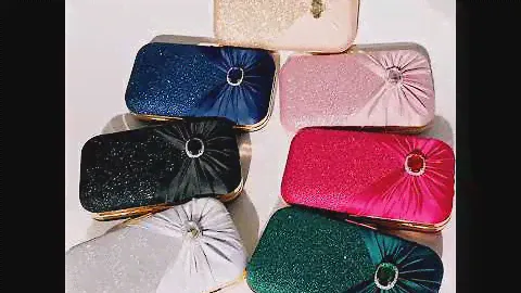 Green Glitter Folded Satin Evening Clutch Bags