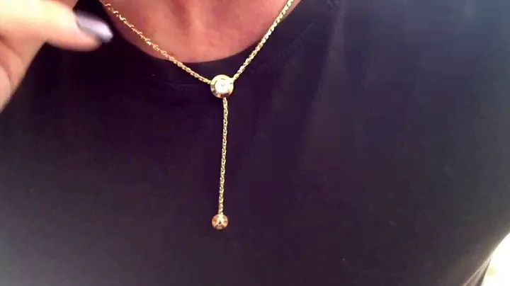 Cubic zirconia lariat bezel set Gold 17 inch cobra chain necklace   N134