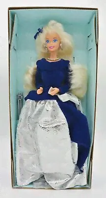 NEW Winter Velvet Blonde Barbie Doll 15571 Mattel 1995 Avon Exclusive Edition-0