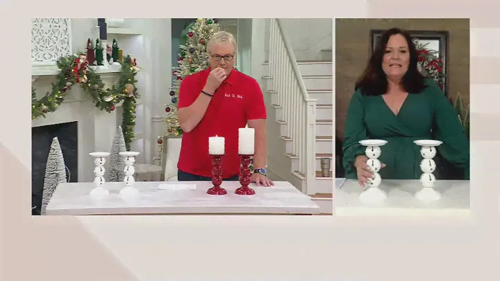 Set of 2 9" Jingle Bell Pedestal Candleholders by Valerie on QVC