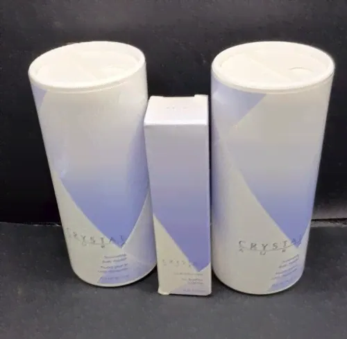 Avon 2 Crystal Aura Shimmering Body Powder 1.4 oz .5 fl oz eau de parfum NOS