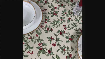 Christmas tablecloth with red Christmas berries, poinsettia flower, Rectangle tablecloth decor ideas